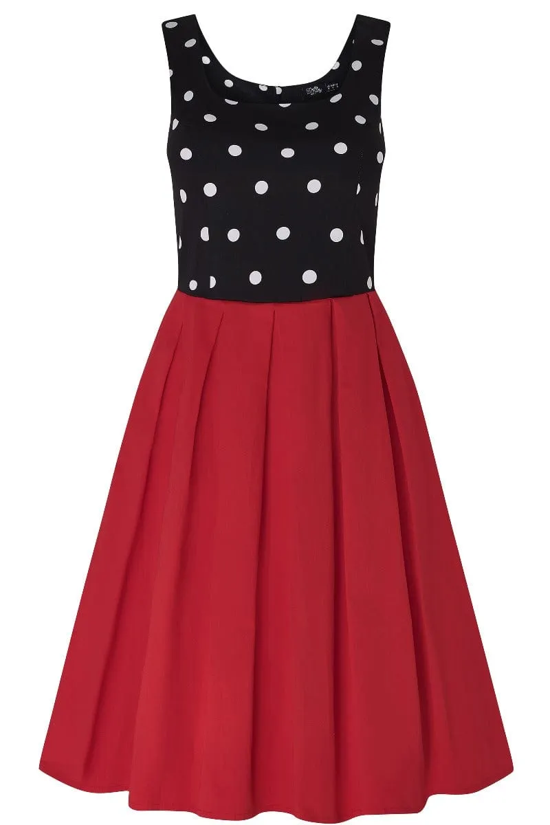 Amanda Scoop Neck Polka Dot Swing Dress in Black-White & Red