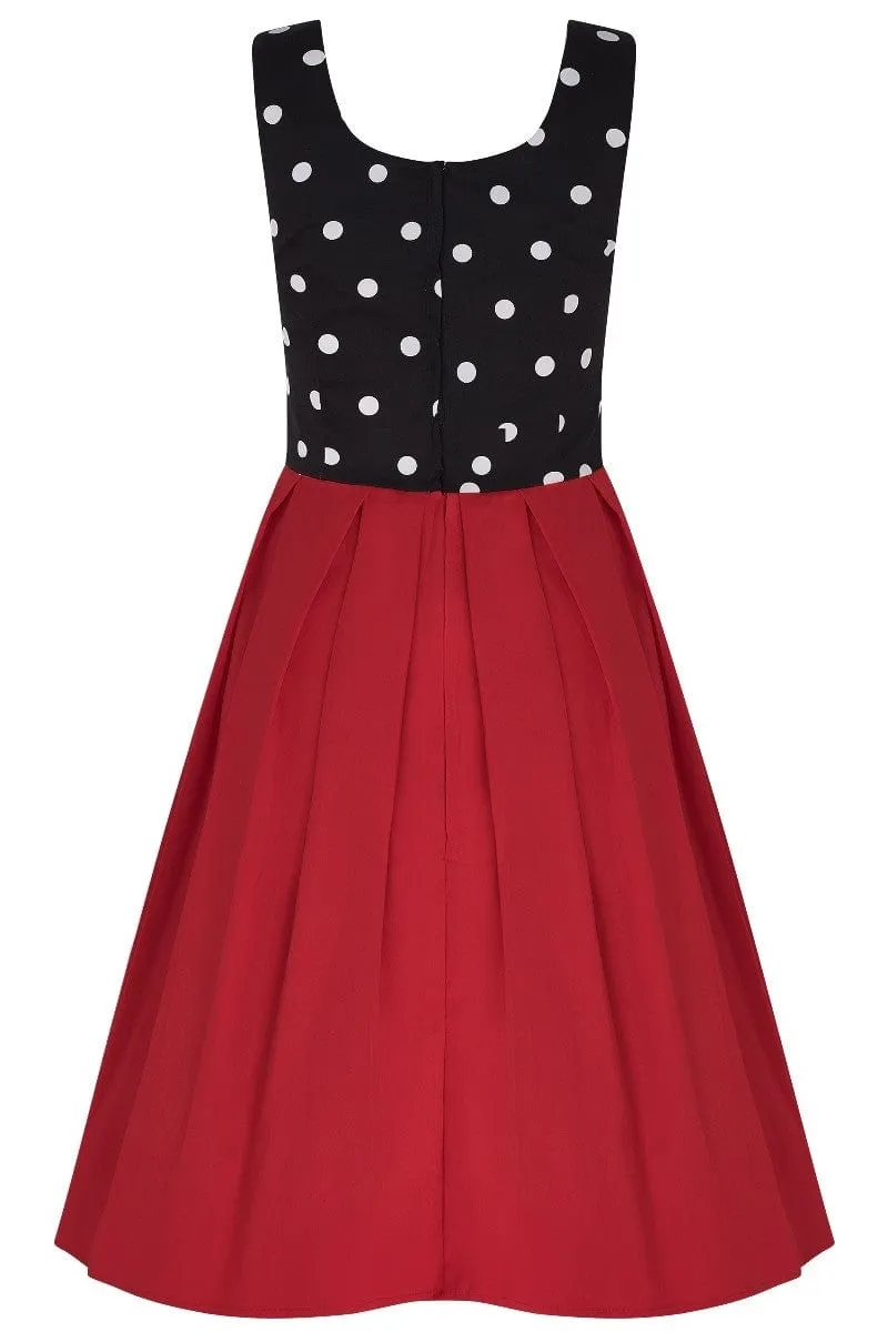 Amanda Scoop Neck Polka Dot Swing Dress in Black-White & Red