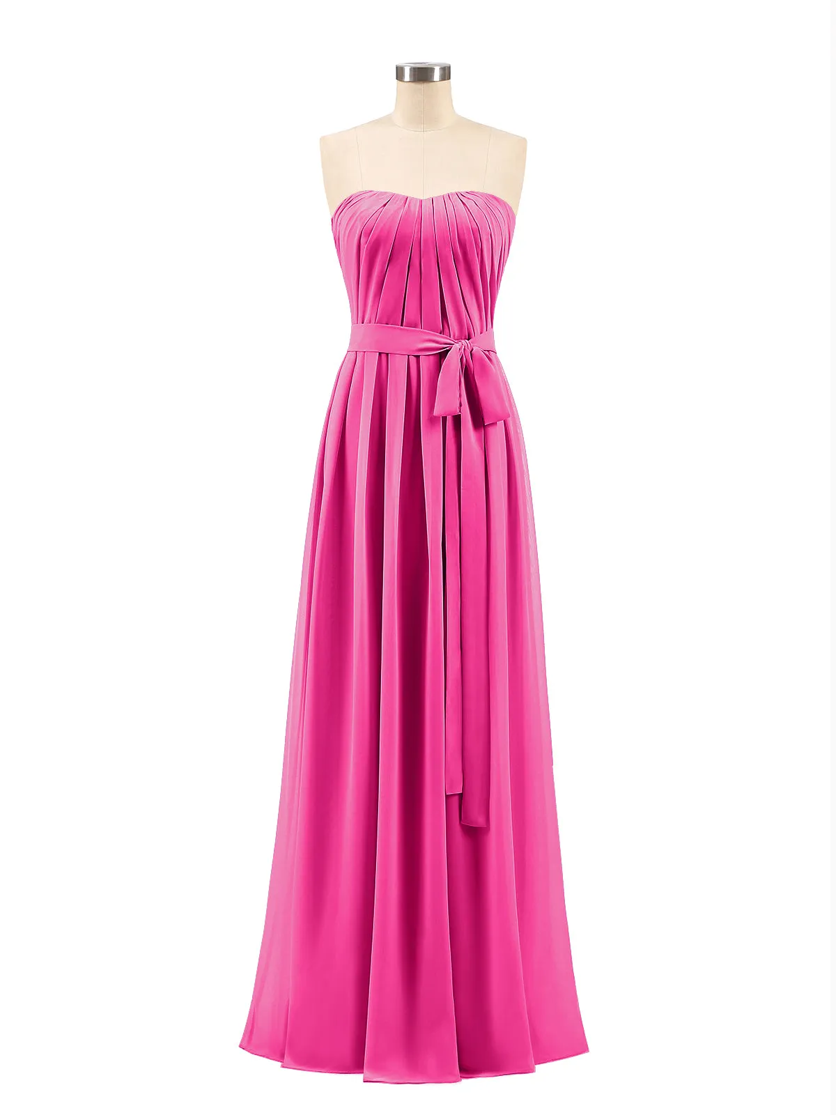 Chiffon Strapless Bridesmaid Gown with Sash-Fuchsia