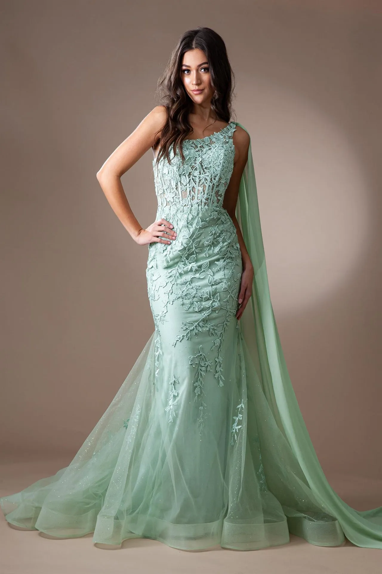 FORMAL ONE SHOULDER SLEEVELESS MERMAID MAXI FLORAL EMBELLISHED ZIPPER BACK DRESS