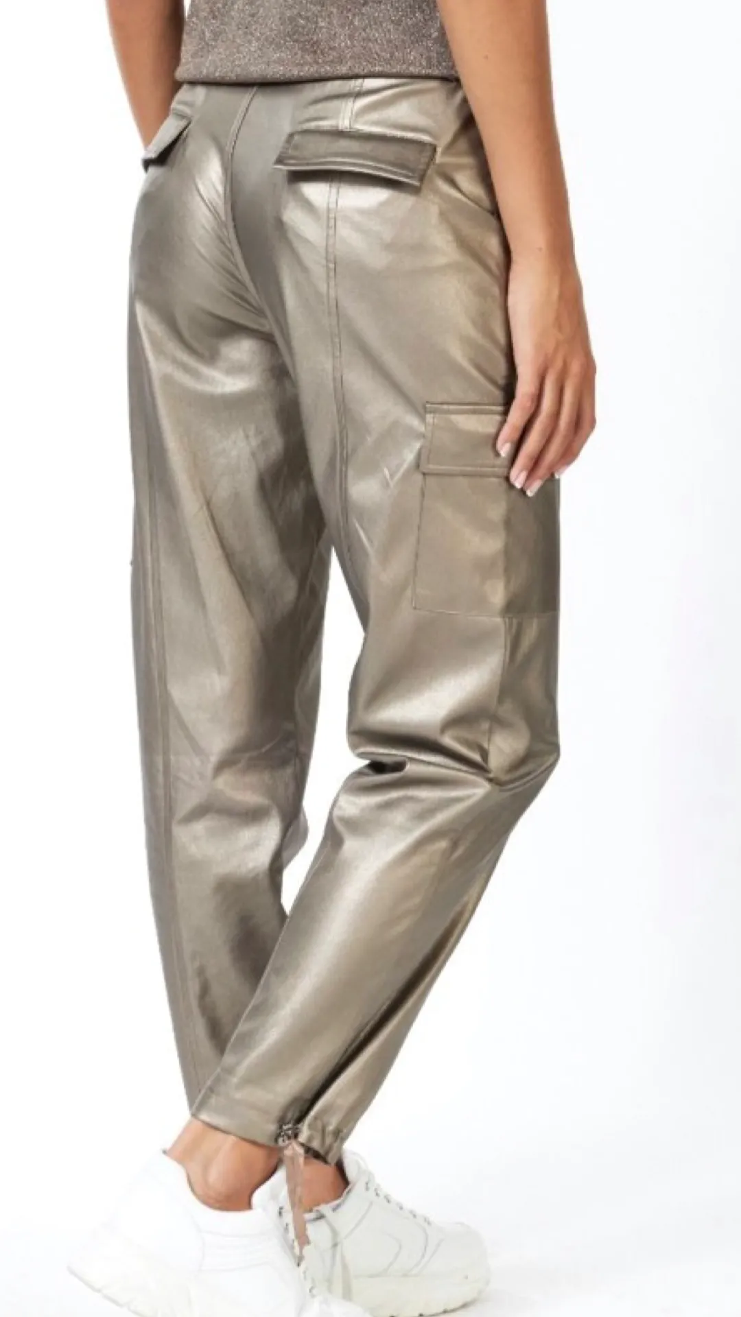 PU gold cargo pants