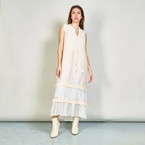 Sleeveless embroidered midi dress with tassel tie wholesale