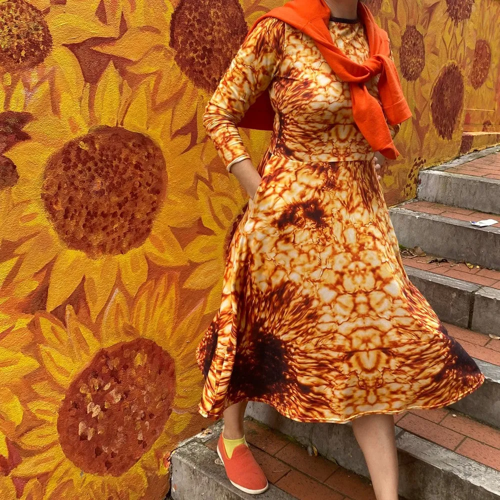 Solar Maximum DKIST Sunspot Long-Sleeve Midi Dress with Pockets